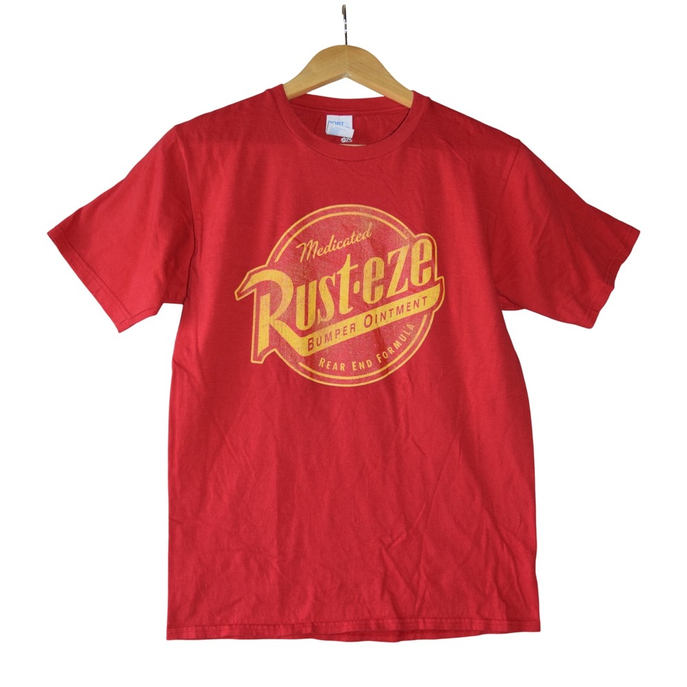 Disney Pixar Rust-eze Graphic T-Shirt Mens Small Red Excellent Cars Movie Tee